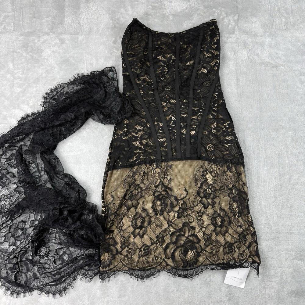 Fashion Lace Corset Mini Dress Black Sheer Bodycon Party Club One Size Y2K Glam